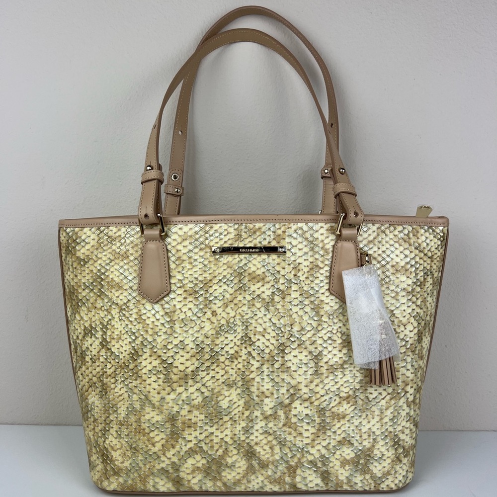 Brahmin Medium Asher Beige Hartford Genuine Leather Tote